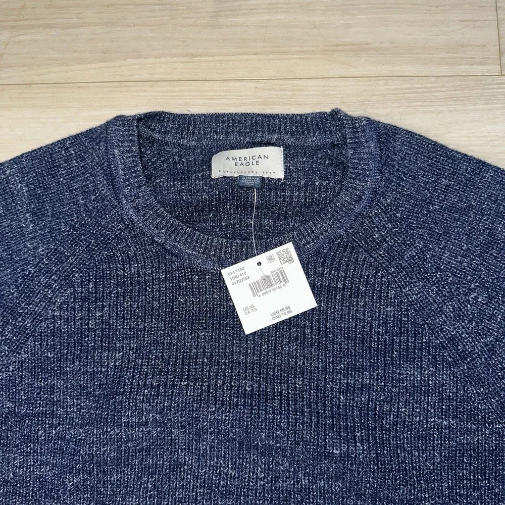 NWT American Eagle Men's Knit Crewneck Sweater Mens XL Blue Speckled Casual Soft